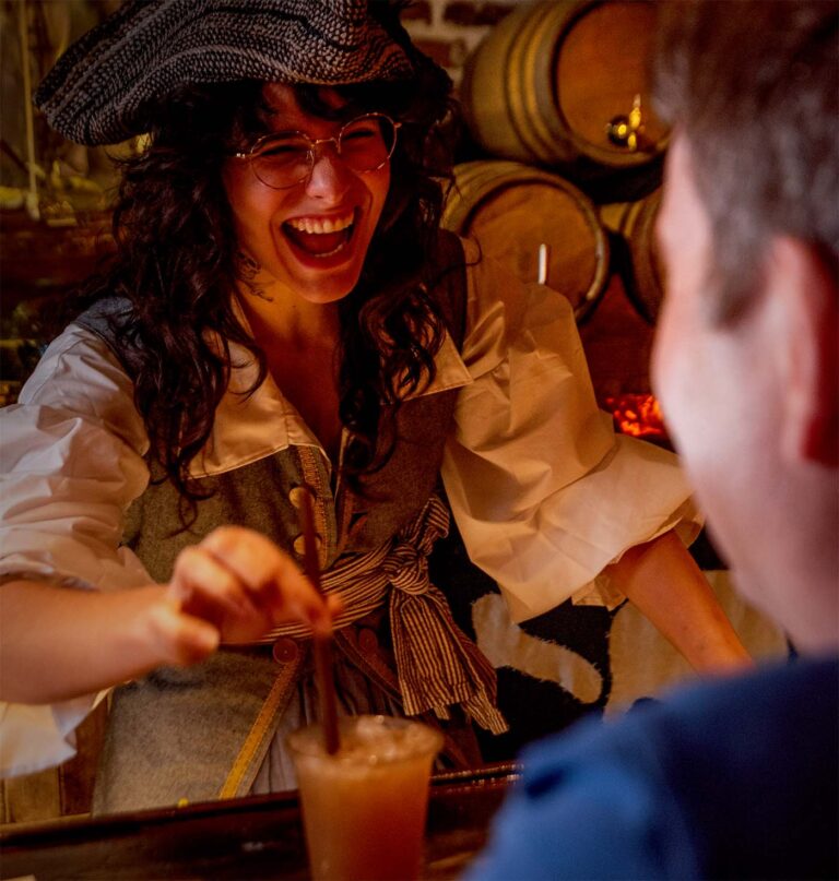 pirate bartender serving drinks at the tavern